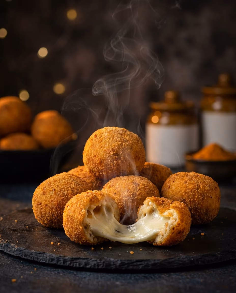 Cheese Chicken Bombs — Crackly outside, molten cheese-and-chicken inside. Handle with care — the first bite has a fuse.