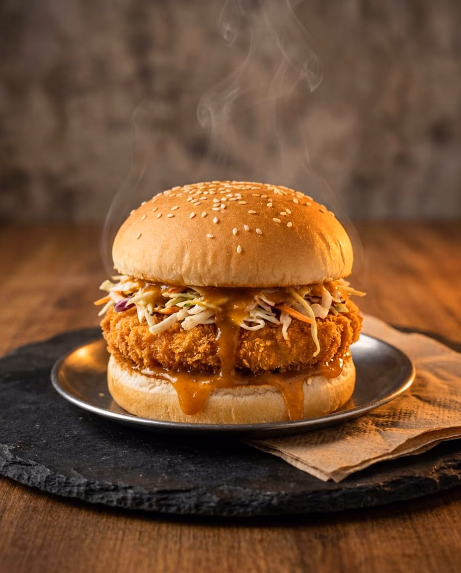 Momo Burger — A crispy momo patty in a soft bun with slaw and house sauce. Two street legends, one bite — fusion nobody asked for, everybody orders.