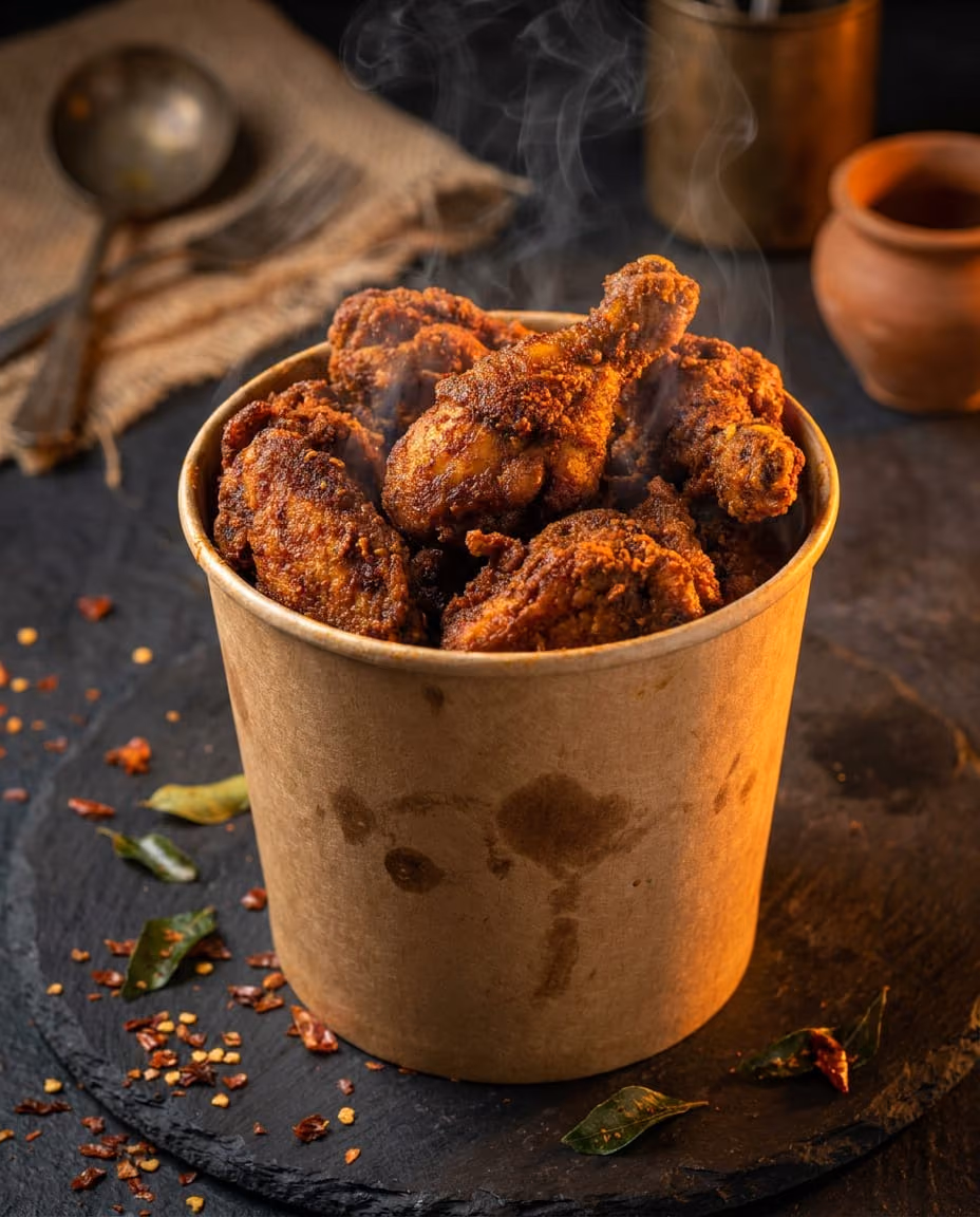 Royal Chicken Bucket — A bucket of crisp, spice-rubbed chicken that turns strangers at the counter into people sharing napkins. Royalty at street prices.